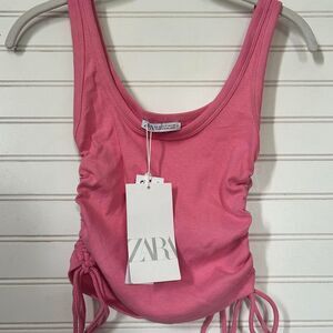 Zara Women's Pink Tank Top Cinched Sides with Adjustable Strings